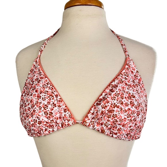 Xhiliration Ditsy Pink Floral Triangle Bikini Top Size L, Flower Bikini Swimsuit - Picture 2 of 7